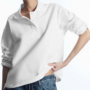 COS White Relaxed Long Sleeve Polo